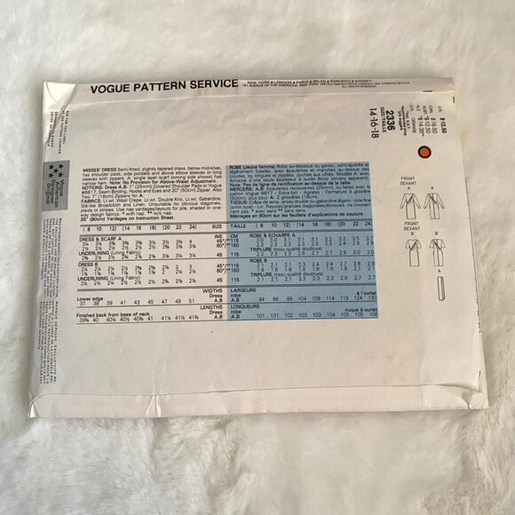 Vogue American Designer Oscar de la Renta Sewing Pattern - Picture 2 of 2